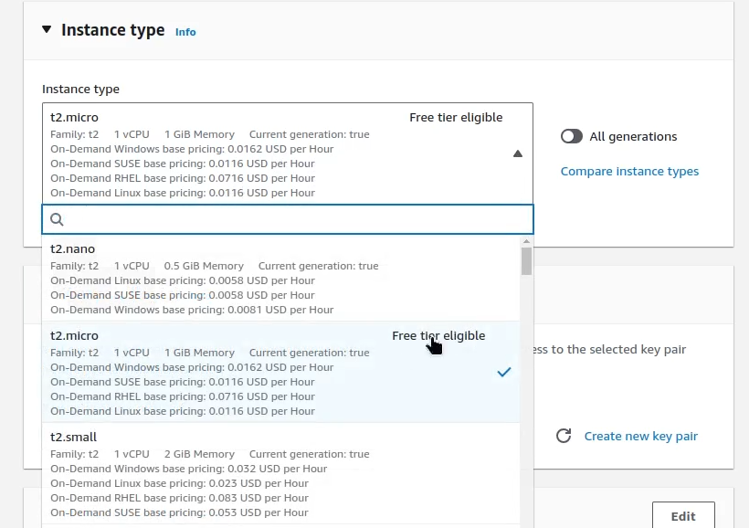 Select EC2 instance type