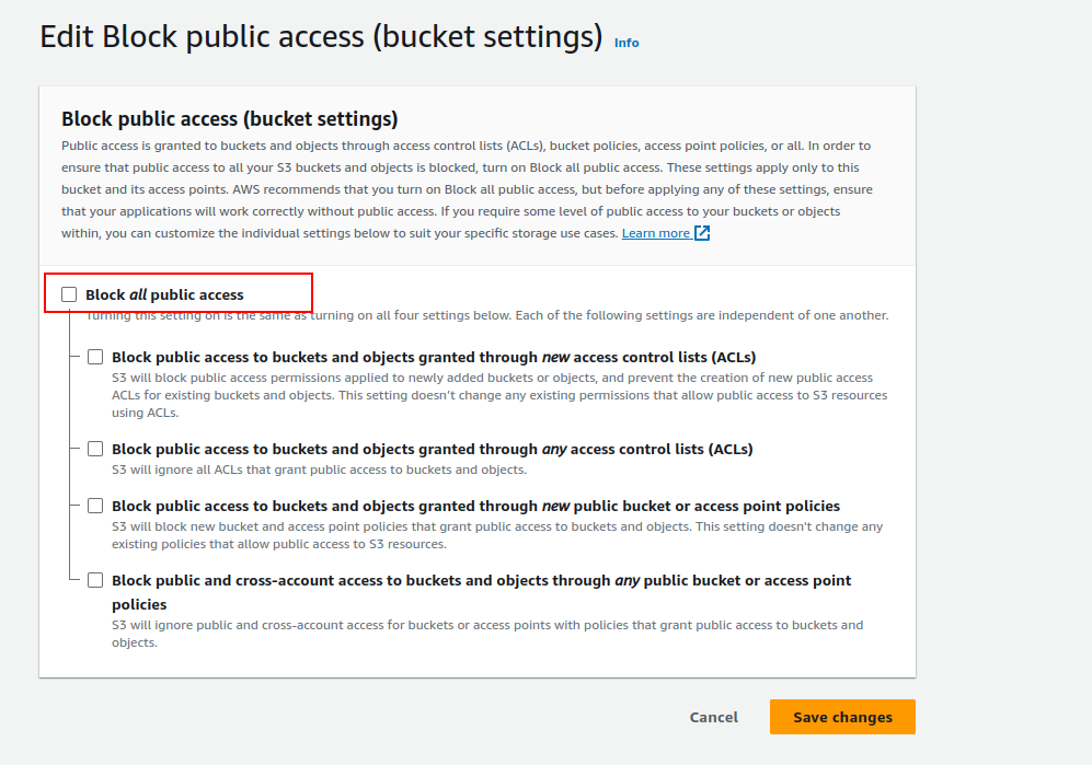 How to allow public access to Amazon S3 Bucket?